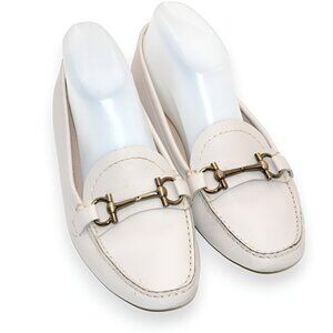 Ferragamo Bone White Ivory Cream Neutral Leather Minimalist Driving Loafers 8